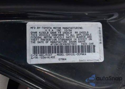 1995 Toyota Camry Le from USA, damaged, VIN 4T1SK12EXSU507903